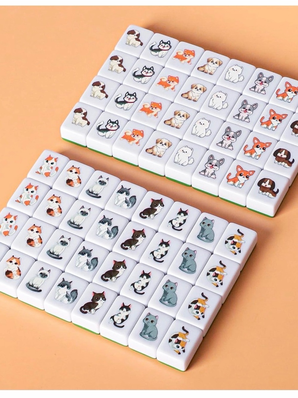 GRACIAS 4 Players Mahjong Block Set, 128 Green Tiles(1.18”) with Animal and Food - Picture 5 of 9